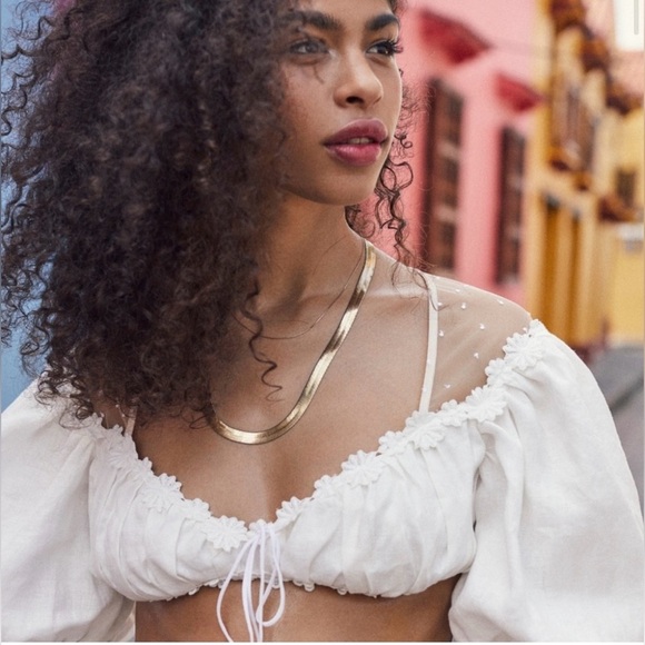 Rare NWT For Love And Lemons Creamsicle Crop Top Linen Embroidered Medium Sheer - Picture 3 of 13